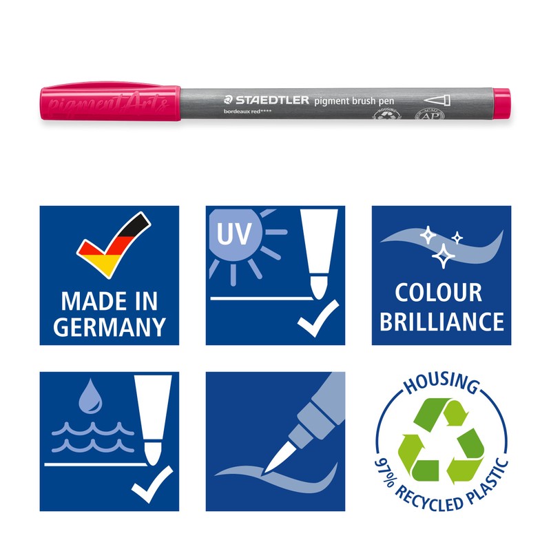 STAEDTLER Brush Pen Pigment Arts, Delft Blue, Pigmented Premium Drawing