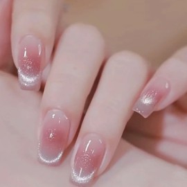 Nail Tips, Handmade Nail Tips, Short, Catza, Set of 24, Double Sided Tape, Easy to Apply, Durable, Convenient, Solid, Muted, Stylish, Convenient for Short Nails, Cute Design, Cat Eye, Sweet Popping