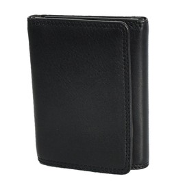 Mens Real Leather Tri-fold RFID Protected Slim Wallet Banknotes Credit Cards ID Card Holder HOL181 (Black)