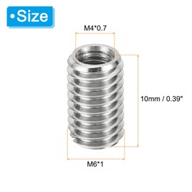 PATIKIL Thread Adapters Sleeve Reducing Nut, 10 Pcs M6*1 Male to M4*0.7 Female Repairing Insert Nut Screw Reducer Conversion Stainless Steel Fastener 10mm