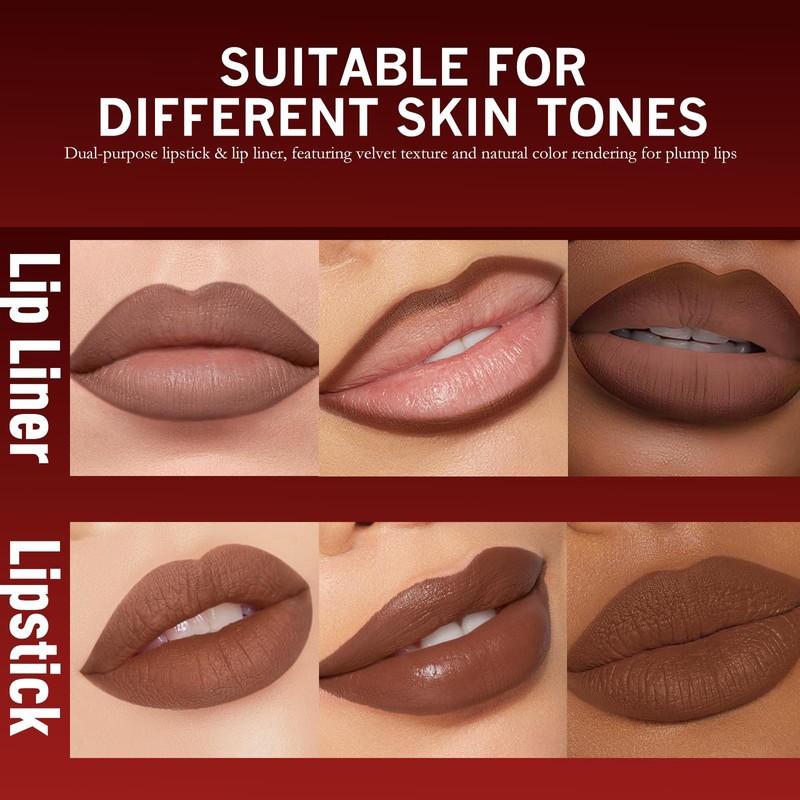 Wugbc Dark Brown Lip Liner Pencil 2 in 1 Matte