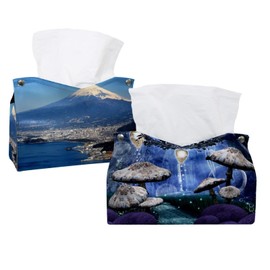2 Pack Tissue Box Cover Holder, Mushroom World Rectangle Leather Tissue Case, Decorative Organizer for Tabletop, Bathroom, Car, Office