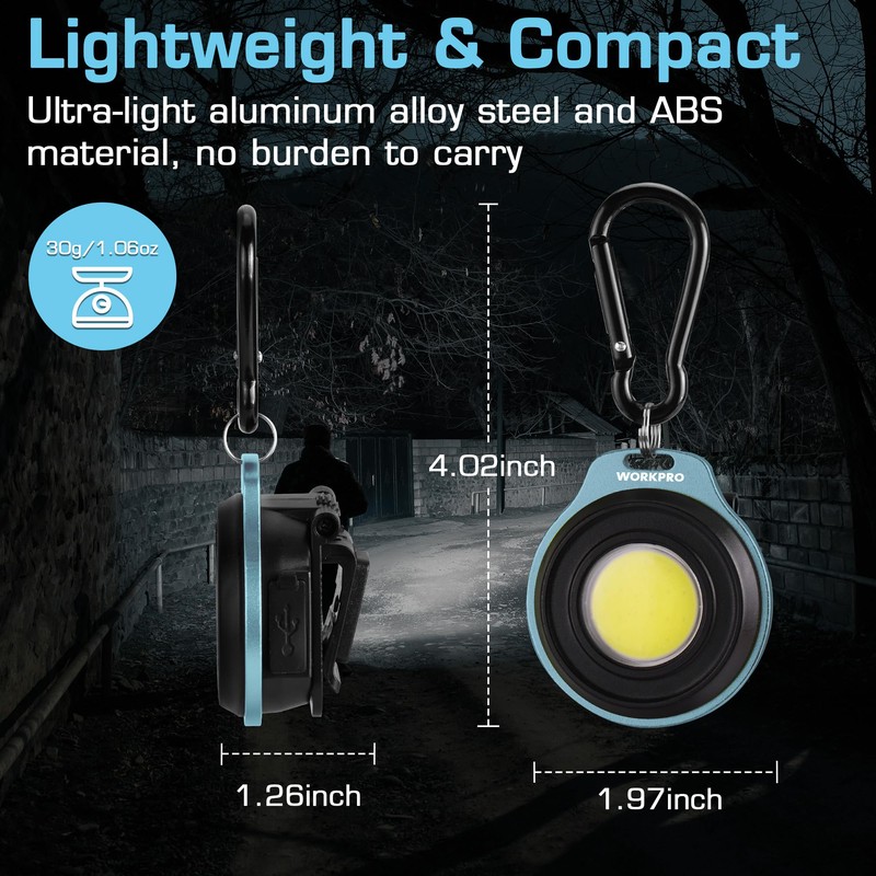 WORKPRO COB Keychain Work Light, Rechargeable Magnetic EDC Keychain Flashlight,