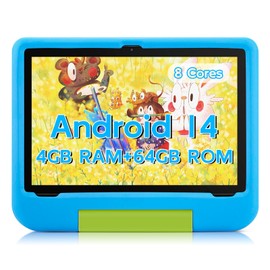 Kids Tablet - 10 Inch Android 14 Kids Tablet, Octa-Core 4+64GB Expandable, IPS HD 1280x800 Toddler Tablet，WiFi 6, Dual Camera, GMS, Parental Control Mode, Kids Content & Eye Protection (Blue EVA Case)