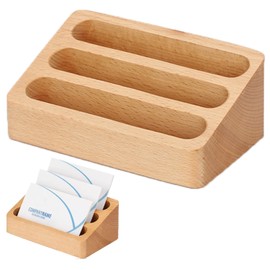 Wuzdy Visitenkartenhalter, Visitenkartenhalter Holz Buche, Visitenkartenständer, Business Card Holder Visitenkarten Halter Aufsteller, Visitenkarte Tischständer, Für Zuhause, Büro, Ausstellung