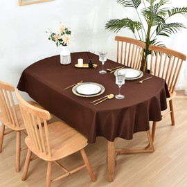 Wolkemer Oval Tablecloth 60 x 102 Inch Washable Fabric Table Cloth Solid Chocolate Table Cover for Dining Wedding Party Banquet Tabletop Decoration