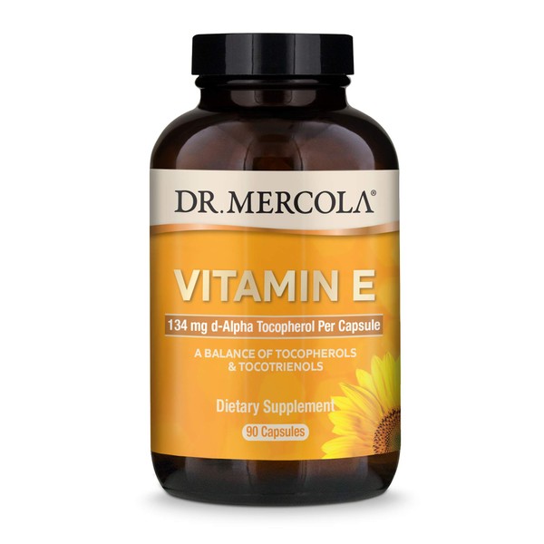 Dr. Mercola Vitamin E (134 mg) Dietary Supplement, 90 Capsules (90 Servings), Balance of Tocopherols and Tocotrienols, Non GMO, Gluten Free, Soy Free