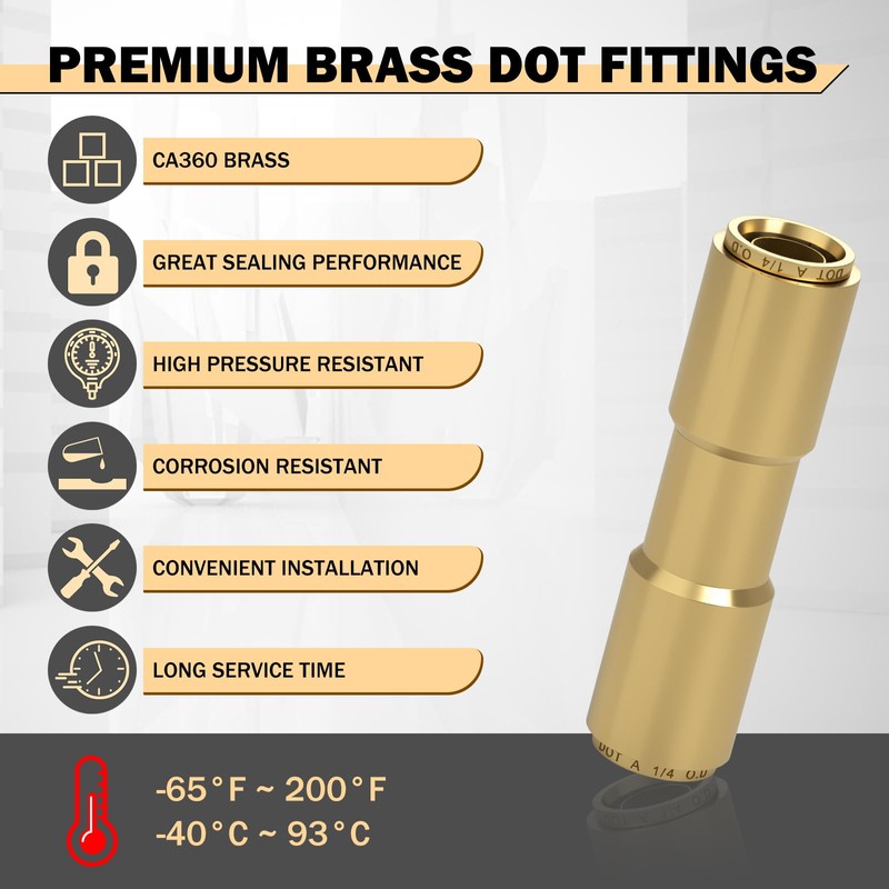 CheeMuii 6 PCS 1/4 Brass DOT Air Line Fitting Straight