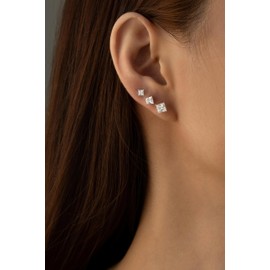 14K Gold Plated 3 Pairs Ladies Stud Earrings Set | Hypoallergenic 3 Piece Set | Premium Cubic Zirconia Stud Earrings