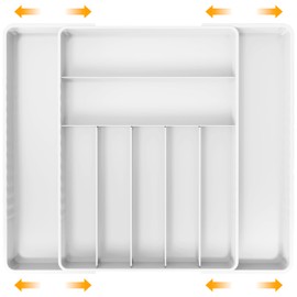 Simple Houseware Expandable & Adjustable Cutlery Drawer Organizer - Large Utensil and Flatware Tray for Kitchen Drawers, White