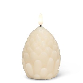 Abbott Collection Pinecone Flameless Wax Candle with LED Wick and Timer - Ivory, Small (4" H)