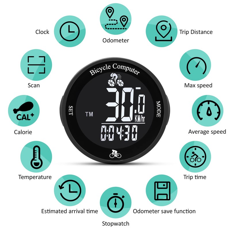 Bicycle Computer Wireless Bicycle Computer Waterproof Bicycle Odometer Multifunction LCD