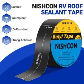 NISHCON Butyl Tape 2" x 50' with 6 Rolls, Black, Waterproof and Anti-Corrosion, Ideal for Deck, Joist, Roofs, Beams, RV, Doors, and Fences
