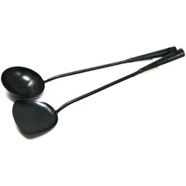 Traditional Hand Hammered Forged Wok Ladle Spatula Set, Protects Chinese Hammered Wok. No harmful coating. Non-stick with long forged handle. 16.75 Inch