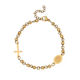 Manfnee Virgin Mary Cross Bracelets Religious Rosary Beads Bracelet Guadalupe Link Bracelet for Women, Stainless Steel Polyester, No gemstone
