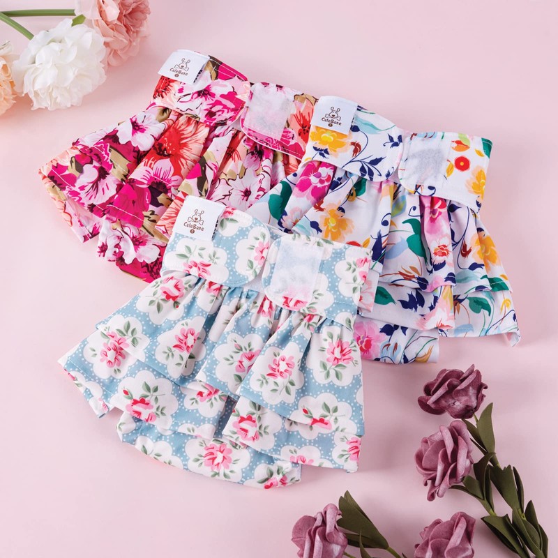CuteBone Female Dog Diapers with Skirts 3 Pack Reusable Puppy