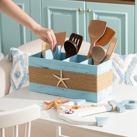 AceOrbit Starfish Coastal Utensil Holder, Beach Kitchen Decor, Blue