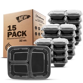 Freshware Contenedor de alimentos de 3 compartimientos - paquete de 15 - Reusable