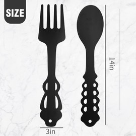 Zreneyfex 2 Pcs Wall Decor Fork and Spoon Metal Hanging Signs, Metal Fork Spoon Large Vintage Cooking Spoons Wall Decor, Black Kitchen Decor for Farmhouse Home