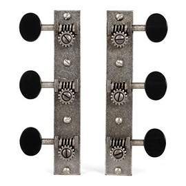 Golden Age Restoration Tuners for Solid Peghead Guitar with Square-end, Standard post: relic nickel with matte black knobs