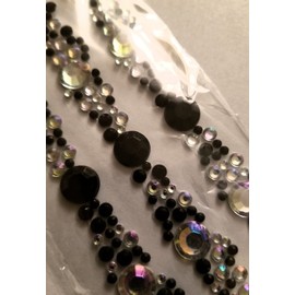 CraftbuddyUS 9pc 15cm Black/AB Clear Stick on Diamante Strips Gems Crystal Rhinestones