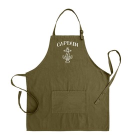ThisWear Captain Nautical Gift Funny Apron for Grilling Cooking Two Pocket Apron for Sailing or Fishing Military Green