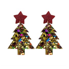 Christmas Tree Earrings for Women Glitter Acrylic Colorful Drop Dangle Earrings Sequins Christmas Star Gifts Party Jewelry Gifts Holiday Festival Decoration Accessories-Gold