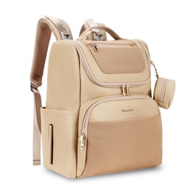 vosmles Large Leather Diaper Bag Backpack, Baby Travel Bag with Changing Pad, Insulated Pockets, Stroller Straps and Pacifier Case, Water-Resistant Diaper Bag for Mom and Dad, Khaki