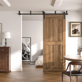 CCJH 7FT Ceiling Mount Bracket Sliding Barn Door Hardware Kit Black,Strong Bearing, Low Ceiling L-Shape Bracket System, Fit 42" Wide Single Door Panel (Basic Style)