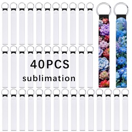 Anpuimult 40 PCS sublimation wristlet blanks Keychain Bulk White Neoprene Sublimation Wristlet Lanyard Keychain Holder for DIY Crafts Women