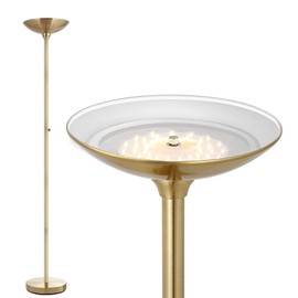 BoostArea Torchiere Floor Lamp Gold, 30W Super Bright LED Standing Lamp, 3000K Stepless Dimmable Pole Lamp with Rotary Switch, 70 Inch Tall Metal Modern Floor Lamps for Living Room/Bedroom/Office/Den