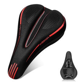 MSDADA New Gel Bike Seat Cover Padded, Soft Bike Seat Cover Cushion for Men & Women, Comfortable Bike Accessories Gel Seat Cover for Bike, Outdoor Indoor Cycling(Red)