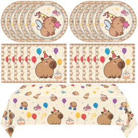 41 Pcs Tableware Includes Plates Napkins Tablecloth Serves 20 (Capybara)