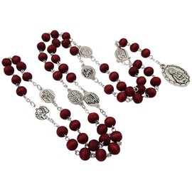 TALISMAN4U Seven Sorrows of Mary Rosary Chaplet Red Rose Scented Wooden Beads Catholic Jewelry Necklace for Women Men with Rosary Box, Wood, No Gemstone