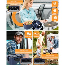 Eocolz Lonchera eléctrica de 80-100 W, calentador de alimentos con doble recipiente de 1,5 L, lonchera portátil con calefacción para coche, camión, tr