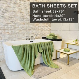 YTYC Towels,39x78 Inch Oversized Bath Sheets Towels for Adults Luxury Bath Towels Extra Large Sets for Bathroom Super Soft Highly Absorbent Microfiber Shower Towels 80% Polyester (Sage Green,6)