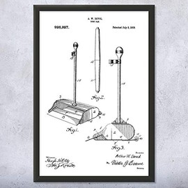 Framed Dustpan & Handle Print, Housekeeper Gift, Dustpan Blueprint, Broom Closet Art, School Janitor, Custodian Gifts Black & White (12x16)