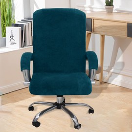 Bestenrose Elastic Velvet Plush Chair Covers, Office Chair Cover, Office, Computer Chair Covers with Armrest, Universal Chair Covers, Office Chair Cover for Office Chair Cover (Malachite Blue, XL)