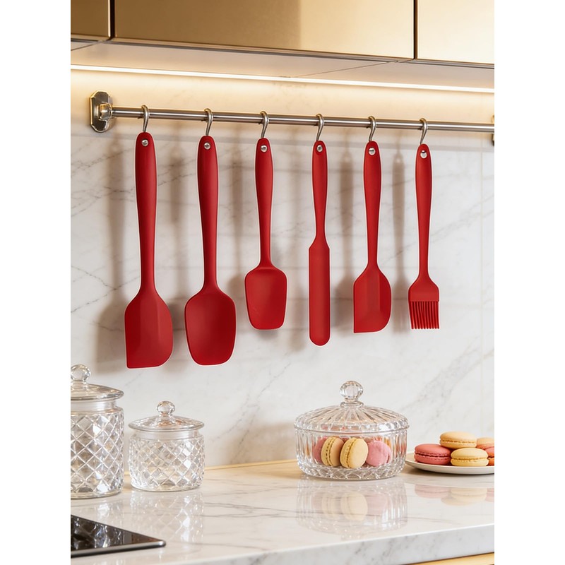 6 Pieces Silicone Spatula Set - Heavy Duty Kitchen Cooking