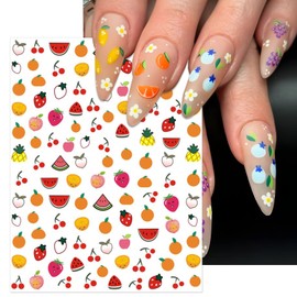 IDDFEVE Red Fruit Nail Art Stickers - Cute Tiny Strawberry Cherry Blueberries Watermelon Half-Cut Designs, Self-Adhesive Nail Decals for Little Girls Kids DIY Summer Manicure(6 Sheets)