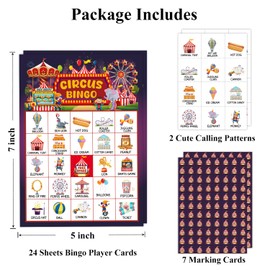 Circus Bingo Cards Game, Bingo Game for Adults Family, Bingo Game for Adults Large Group, Carnival Games Party Supplies Favor Decoration Bingo Decorations, 24 Players Bingo Games -05