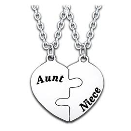 2PCs Heart Necklaces For Women Men Gifts For Mum, Aunt, Niece, Father, Daughter, Son, Sister, Brother, Grandma, Grandad Necklace Jewellery Birthday Anniversary Christmas Gifts (Silver Aunt Niece)