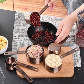 Lucky Plus 13pcs Copper Plated Stainless Steel Measuring Cups and Spoons Set Heavy Duty 5 Measurer Cups and 6 Measurement Spoons and 2 Rings Color Copper
