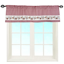 EZ.enjoy Primitive Country Star and Heart Buffalo Check Rustic Red and Tan Window Décor Curtain Valance Decorative Rod Pocket 52 X 16 Inches