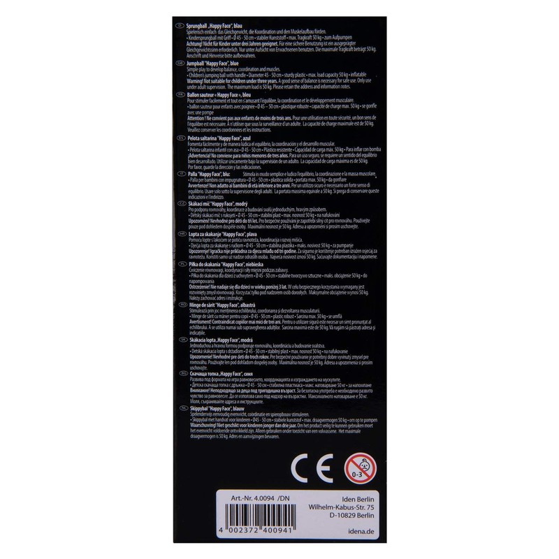 Idena 40094 Ball Happy Face, 45-50 cm, Blue