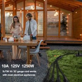 1 to 4 Power Extension Cord Y Splitter, 3-Prong Heavy Duty Indoor Outdoor Cable Outlet Protector, NEMA 5-15P to NEMA 5-15R, Y-Type 3 Outlet Extension Cord for Home, Room, Office (20 Inch)