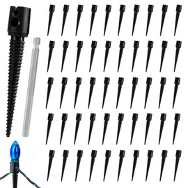 50pcs Christmas Lights Ground Stakes, 5.31in Tall Plastic Christmas Light Spikes C7 C9 Garden Yard Lawn Light Spikes Replacement with Metal Drill Bit for Handheld Electric Drill Installation (Black)
