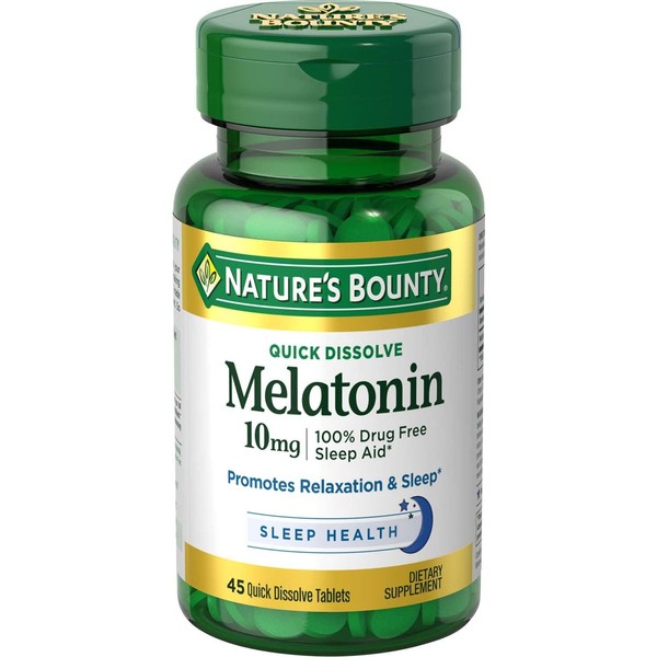 Nature's Bounty Melatonin, 100% Drug Free Sleep Aid, Dietary Supplement, 10 mg, 45 Count