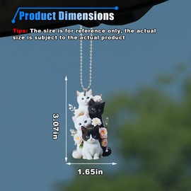 Cute Cat Car Mirror Hanging Accessories - 2D Flat Acrylic Kitten Christma Tree Ornament Decoration Car Rear View Mirror Charm - Car Interior Rearview Pendant Funny Cat Themed Present for Cat Lovers