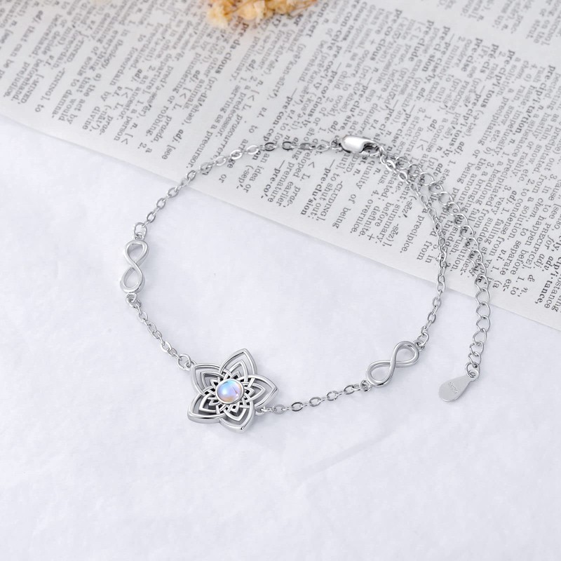 VONALA Sterling Silver Celtic Knot Bracelets - Flower Infinity Moonstone